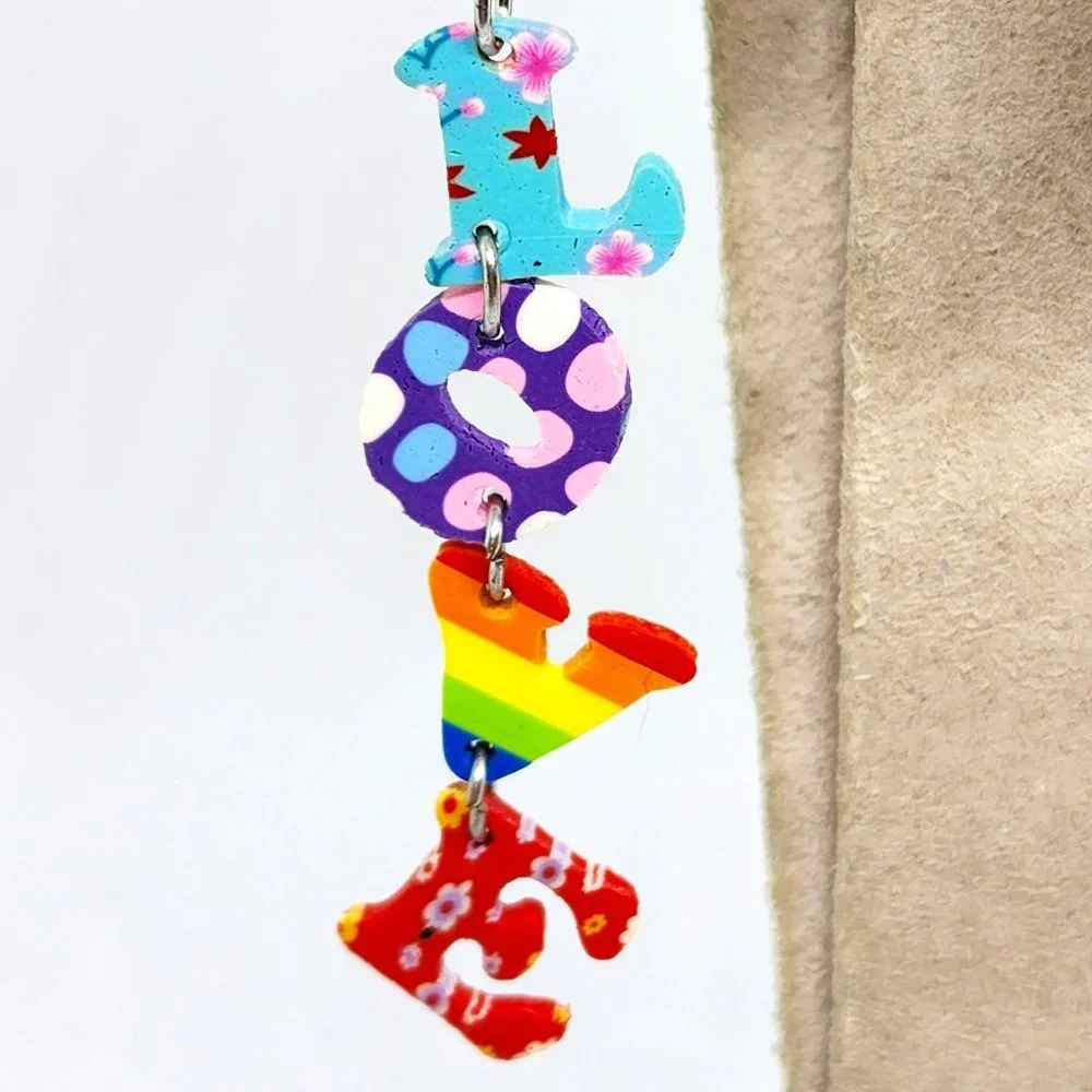 LOVE Long Multi Color Rainbow Dangle Pierced Light Weight Fashion Earrings